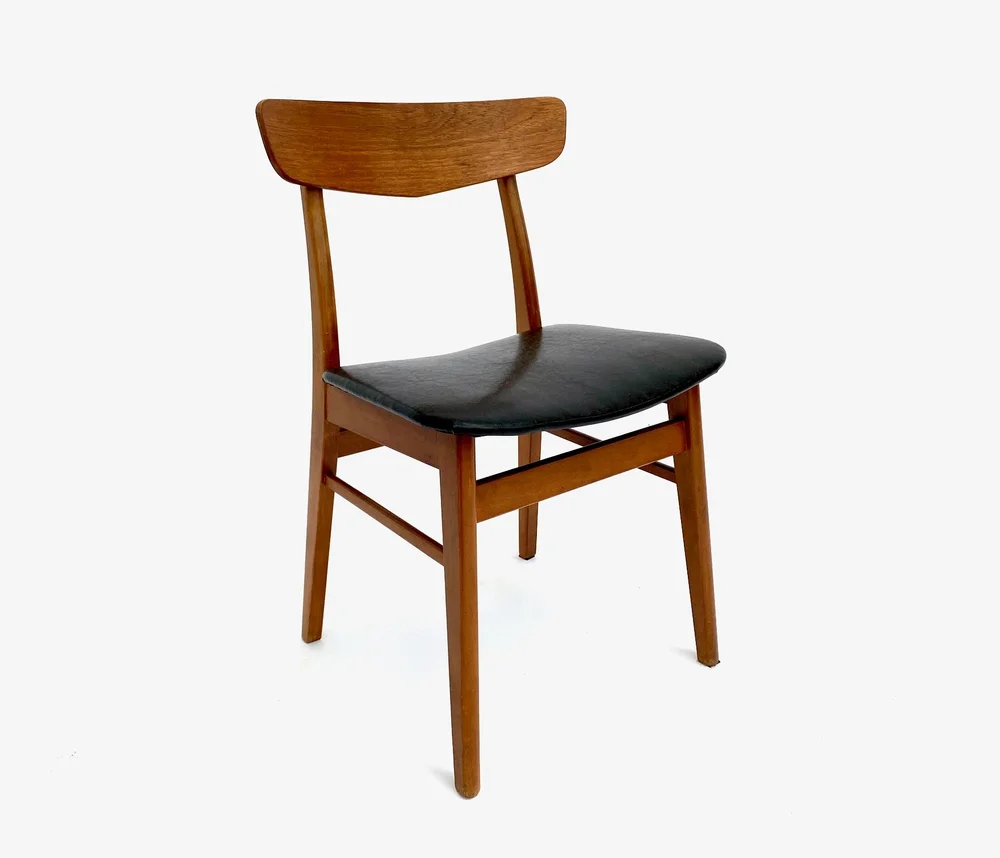 Danish Farstrup Set of 4 Teak and Black Vinyl Dining Chairs 1960s